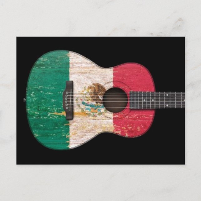 Carte Postale Guitare acoustique du drapeau mexicain vieilli et  (Devant)