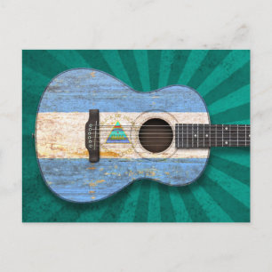 Carte Postale Guitare acoustique du drapeau nicaraguayen, turquo