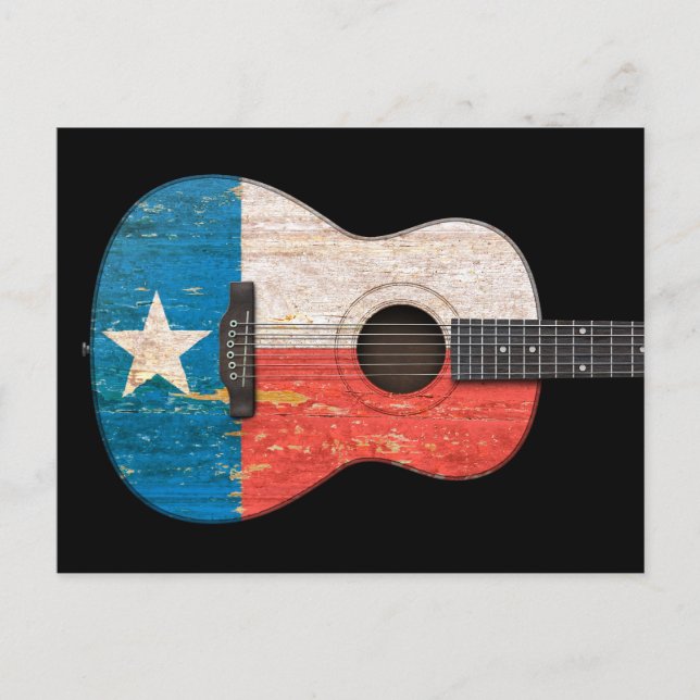 Carte Postale Guitare acoustique du Texas vieilli et porté, noir (Devant)