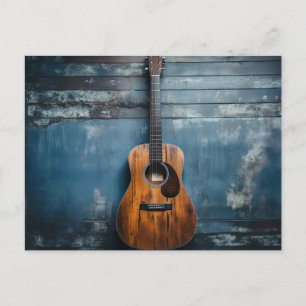 Carte Postale Guitare classique sur une bande de bois bleu rusti