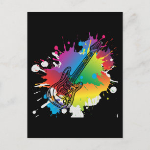 Carte Postale Guitare Colorée Musique Rétro Rock and Roll
