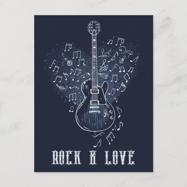 Carte Postale Guitare Électrique avec Cœur et Notes de Musique (Devant)