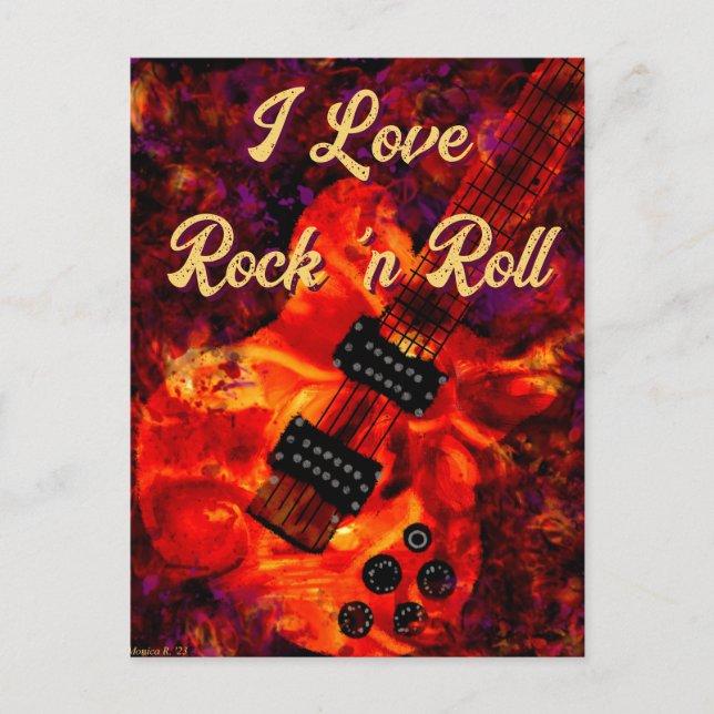 Carte Postale Guitare électrique sur feu Rouge Black Love Rock n (Devant)