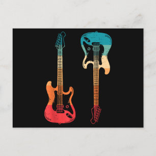 Carte Postale Guitare Rétro Guitariste Électrique Basse Guitare 