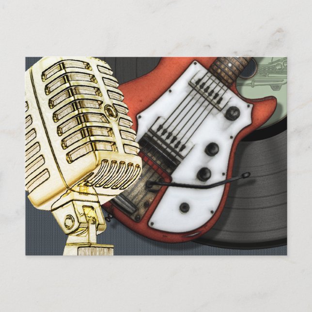 Carte postale Guitare vintage et Microphone (Devant)