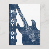 Carte postale Guitare - Vintage Retro Marine Bleu