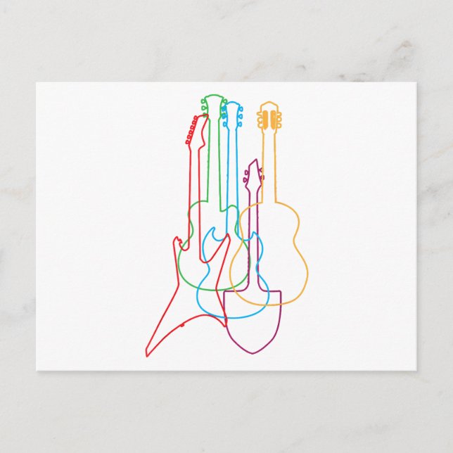 Carte Postale Guitares de couleur Electric Acoustic classique ca (Devant)
