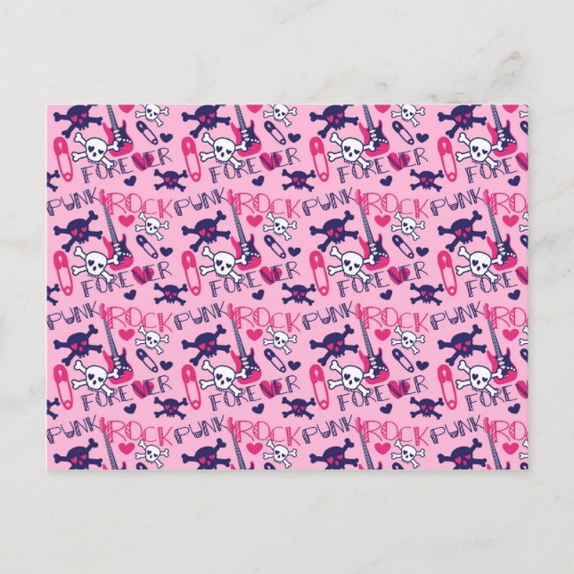 Carte Postale Guitares électriques et crânes roses (Devant)