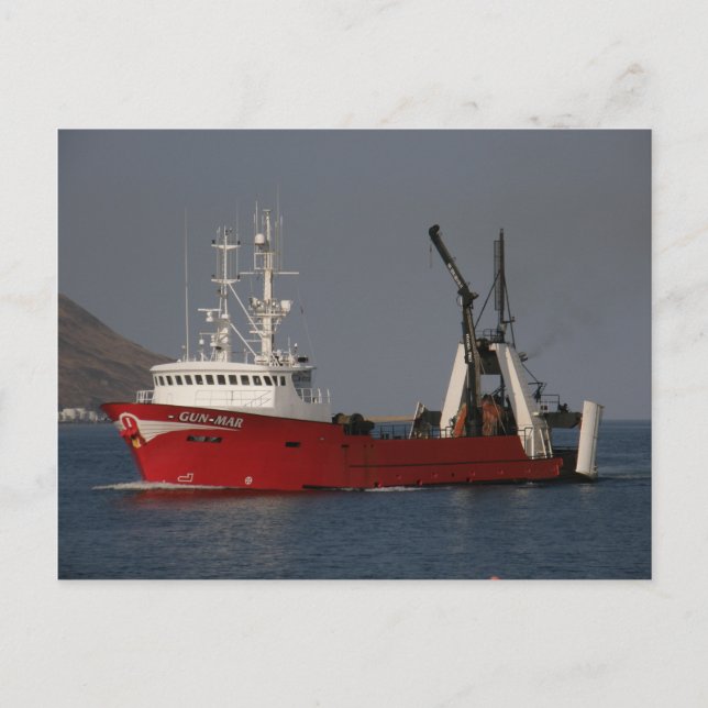 Carte Postale Gun Mar, chalutier de pêche dans havre hollandais, (Devant)