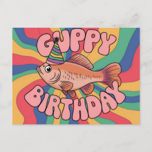 Carte Postale Guppy portant un chapeau d'anniversaire couleurs p