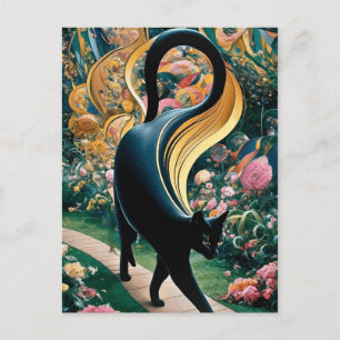 Carte Postale Gustav Klimt Chat noir dans un jardin de fleurs, A