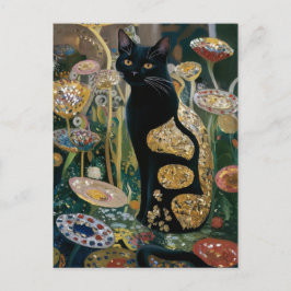 Carte Postale Gustav Klimt Chat noir dans un jardin de fleurs, C