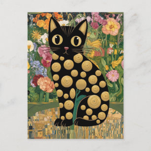 Carte Postale Gustav Klimt Chat Noir Floral Art Moderne Éclectiq