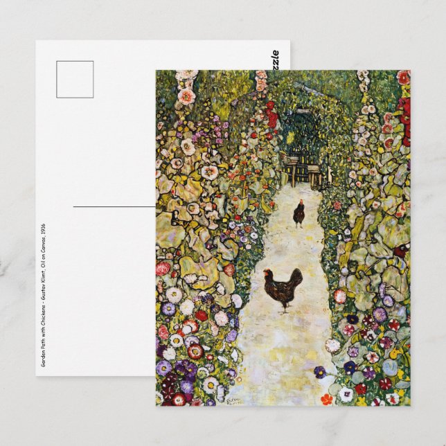 Carte Postale Gustav Klimt - Chemin de jardin avec des poules (Devant / Derrière)