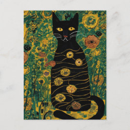 Carte Postale Gustav Klimt Cute Chat noir dans un jardin fleuri