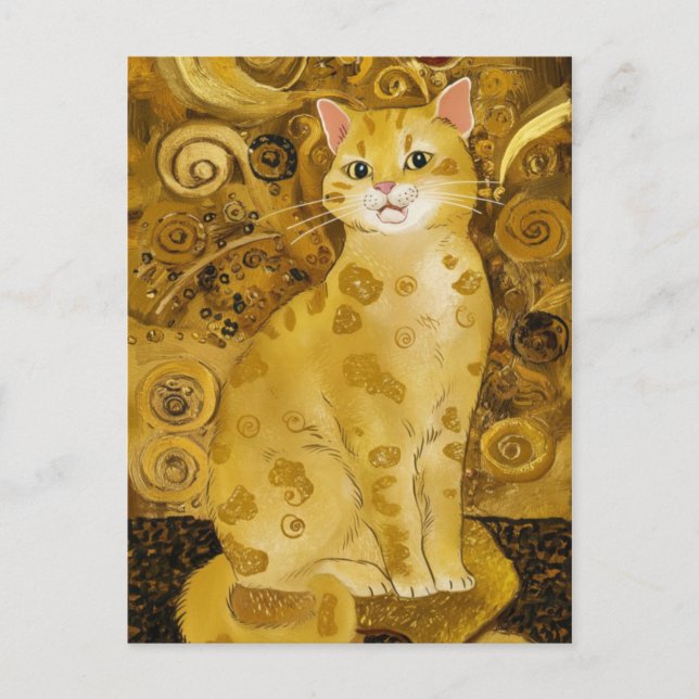 Carte Postale Gustav Klimt or mignon chat parodie, Gustav klimt  (Devant)