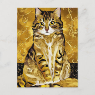 Carte Postale Gustav Klimt or mignon chat parodie, Gustav klimt