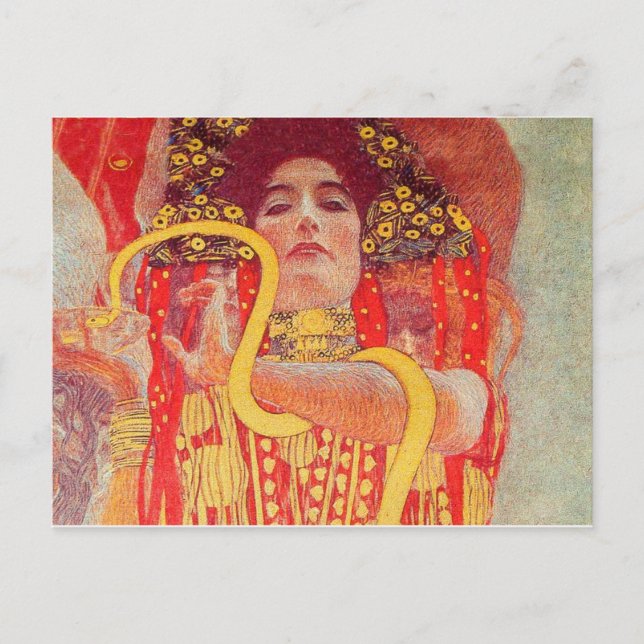 Carte Postale Gustav Klimt Red Woman Gold Snake Peinture (Devant)