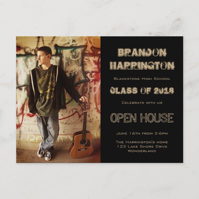 Carte Postale Guy Grad Grunge Photo Open House Invitation (Devant)