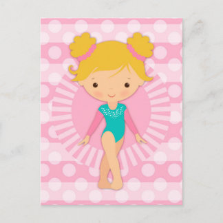 Carte Postale Gymnaste Cute Pink Aqua Blonde