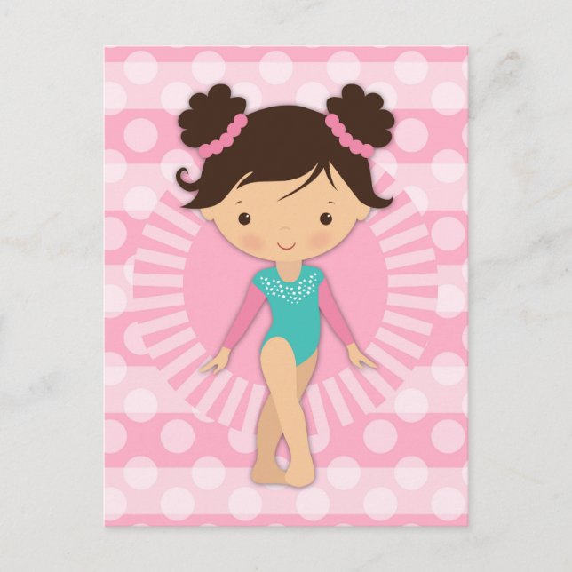 Carte Postale Gymnaste - Gymnastique mignonne Rose Turquoise (Devant)