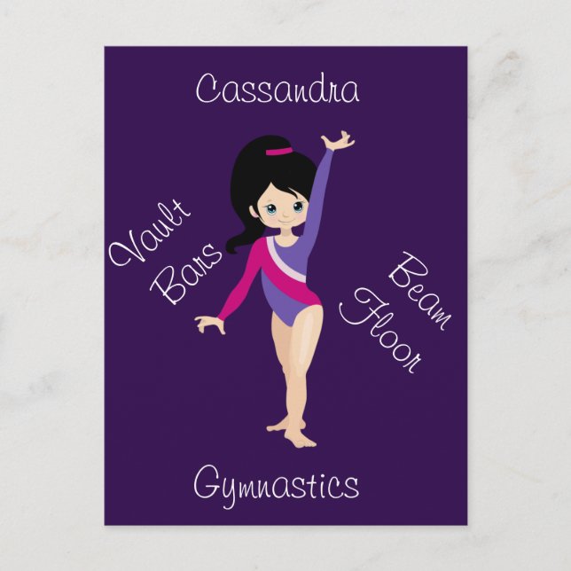 Carte Postale Gymnastics Black Hair, Blue Eyes, Purple Leotard   (Devant)