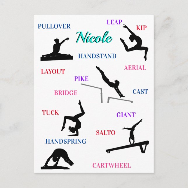 Carte Postale Gymnastique Compétences Typographie (Devant)