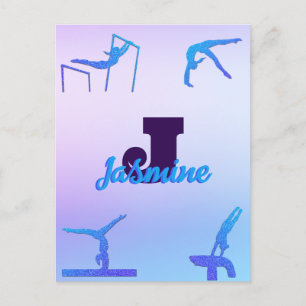 Carte Postale Gymnastique féminine Monogramme bleu violet person