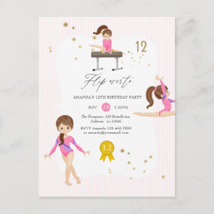 Carte Postale Gymnastique rose et or 12e fête d'anniversaire