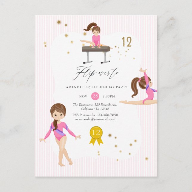 Carte Postale Gymnastique rose et or 12e fête d'anniversaire (Devant)