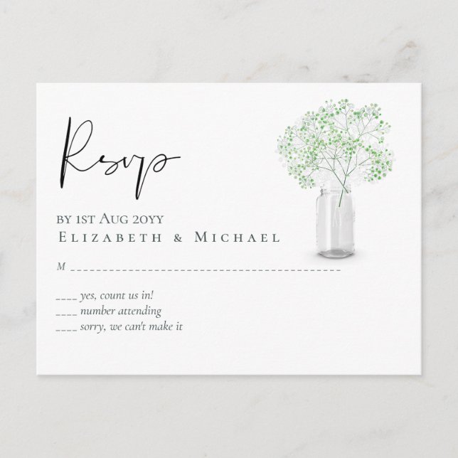 Carte Postale Gypsophila Babys Respire Mariage simple RSVP (Devant)