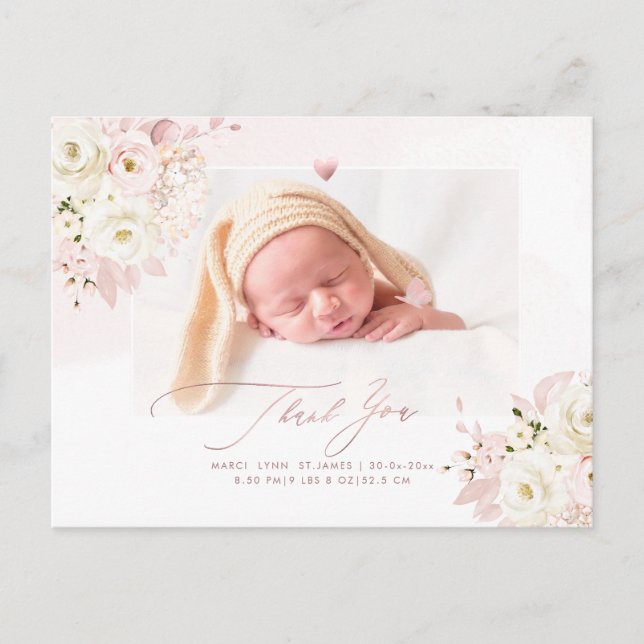 Carte Postale H2 Crème rousse Roses Hydrangea Baby shower (Devant)