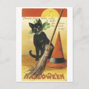 Carte Postale Halloween à l'ancienne, chat noir