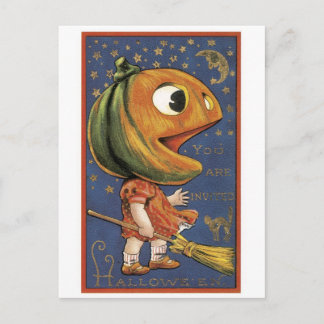 Carte Postale Halloween à l'ancienne, fille Citrouille