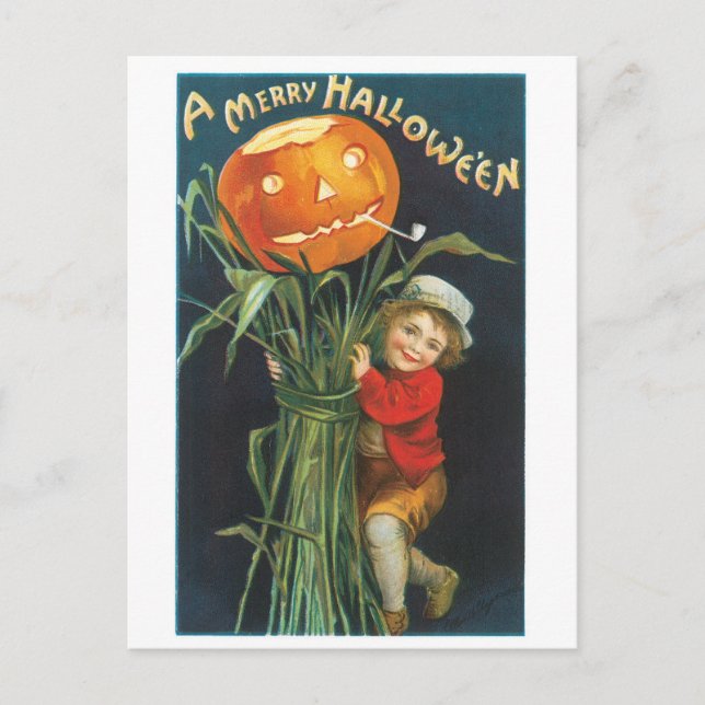 Carte Postale Halloween à l'ancienne, Jack-o-lanterne à moelle (Devant)