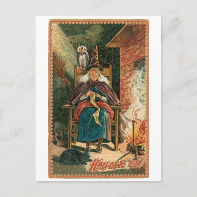Carte Postale Halloween à l'ancienne, sorcière (Devant)