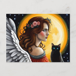 Carte Postale Halloween Angel et chat noir