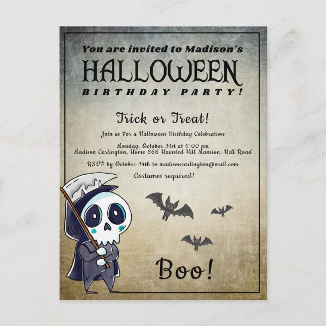 Carte Postale Halloween Anniversaire Fête Griffe Reaper (Devant)