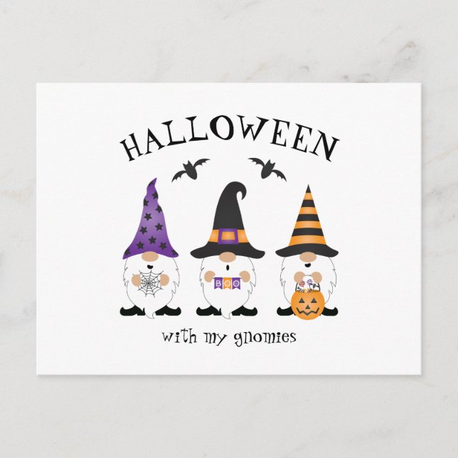 Carte Postale Halloween Avec Mes Gnomes Violet Orange (Devant)