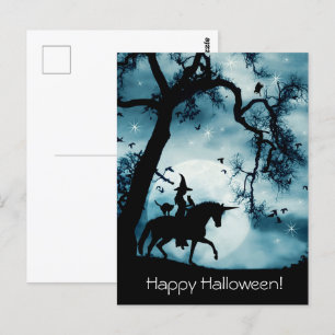 Carte postale Halloween avec Witch Unicorn Familie