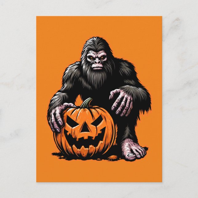 Carte Postale Halloween Bigfoot Citrouille Peur (Devant)
