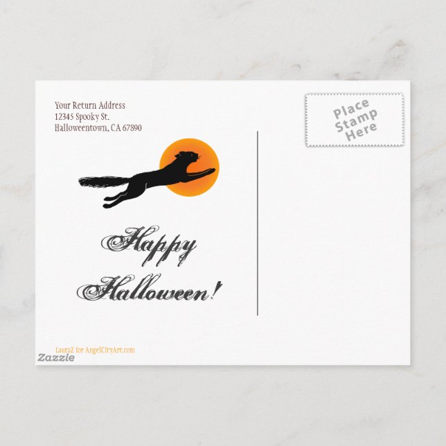 Carte postale Halloween Black Cat Flying School (Dos)