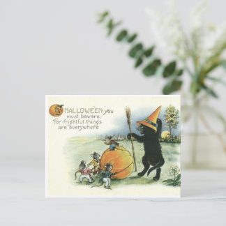 Carte Postale Halloween Black Cat Kitten Mice Mouse Postcard