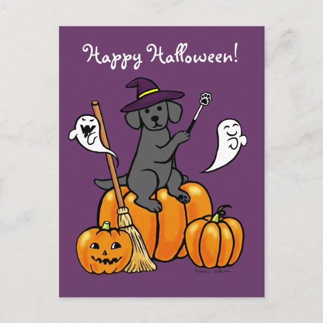 Carte Postale Halloween Black Labrador Cartoon 2 (Devant)