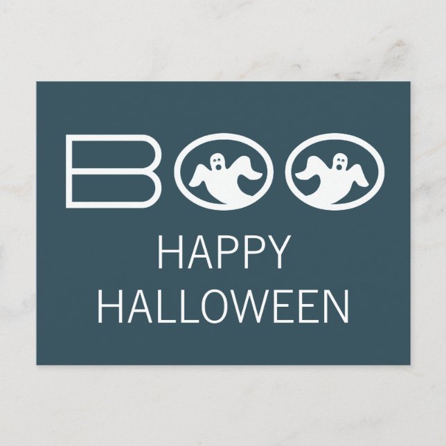Carte postale Halloween Boo, bleu et blanc (Devant)