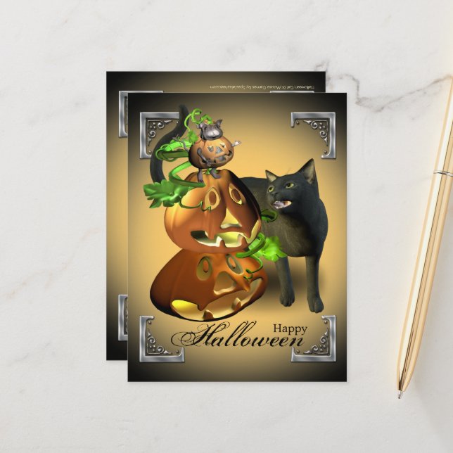 Carte postale Halloween Cat and Mouse Games (Devant/Arrière en situation)