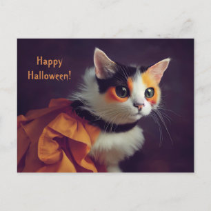 Carte Postale Halloween. Chat en costume de citrouille.