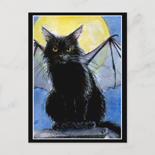 Carte postale Halloween chat noir (Devant)