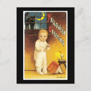 Carte Postale Halloween Chat noir et enfant