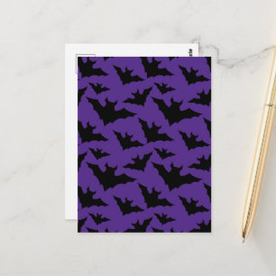 Carte Postale Halloween chauves-souris violet cool éffrayant mot